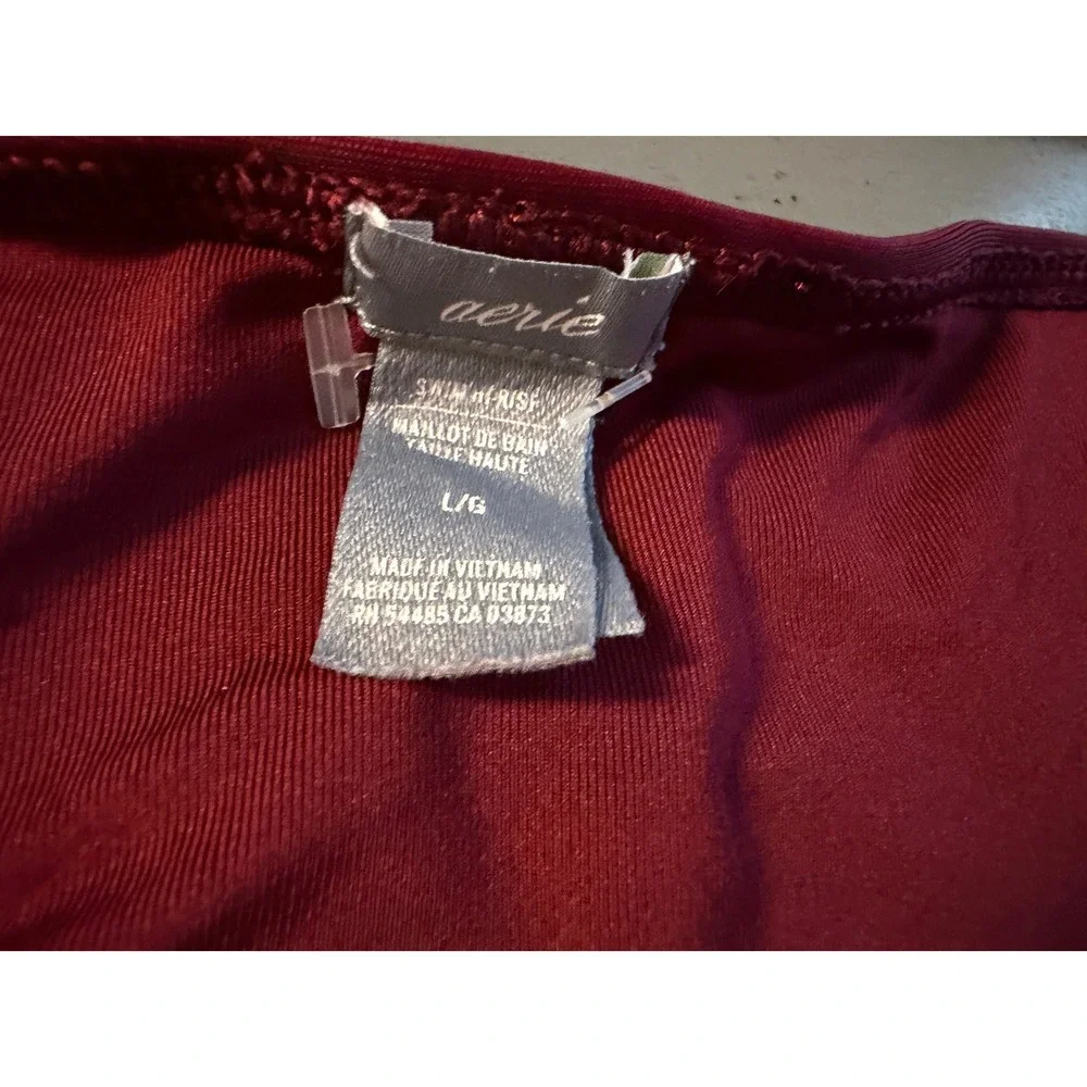 Aerie Womens High Rise Ruched Bikini Bottom Burgundy Wine Red Size Large